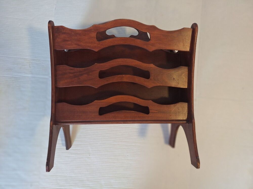 Vintage MCM Butler Style #717 Solid Mahogany Magazine Rack Holder Hand Carved